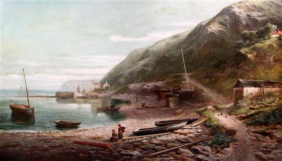 Joseph Wrightson Macintyre (1841-1897) A fishing village with figures on the shore 30 x 50in.